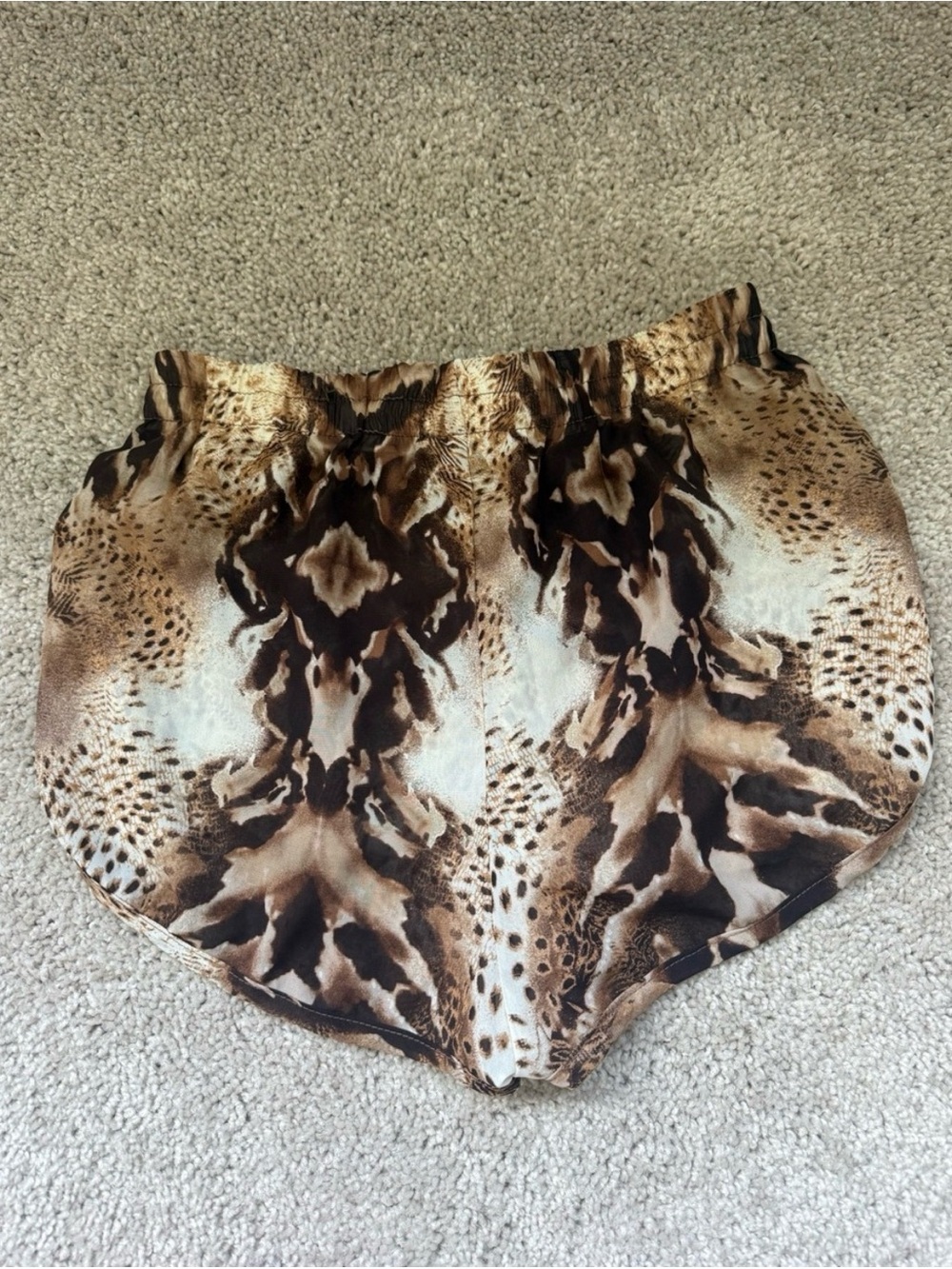 Show me your Miu Miu Brown and Cream Animal Print Silk Shorts snake skin pattern